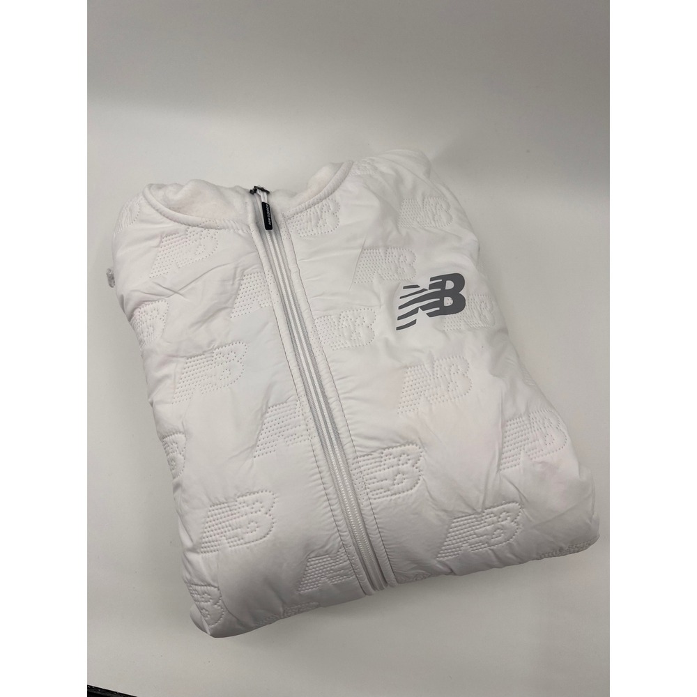 New Balance Women White Fleece Lined Quilted Jacket Hooded Full Zip Size Large